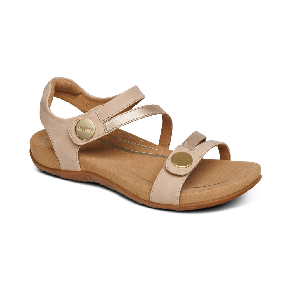 Aetrex Women's Jess Adjustable Quarter Strap Sandals - Beige | USA SAFXCRJ